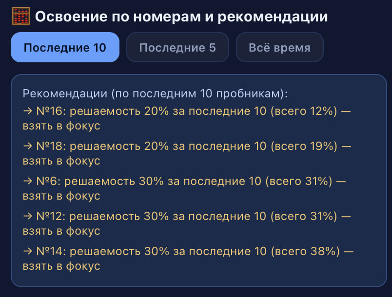 Освоение по номерам и рекомендации приложения